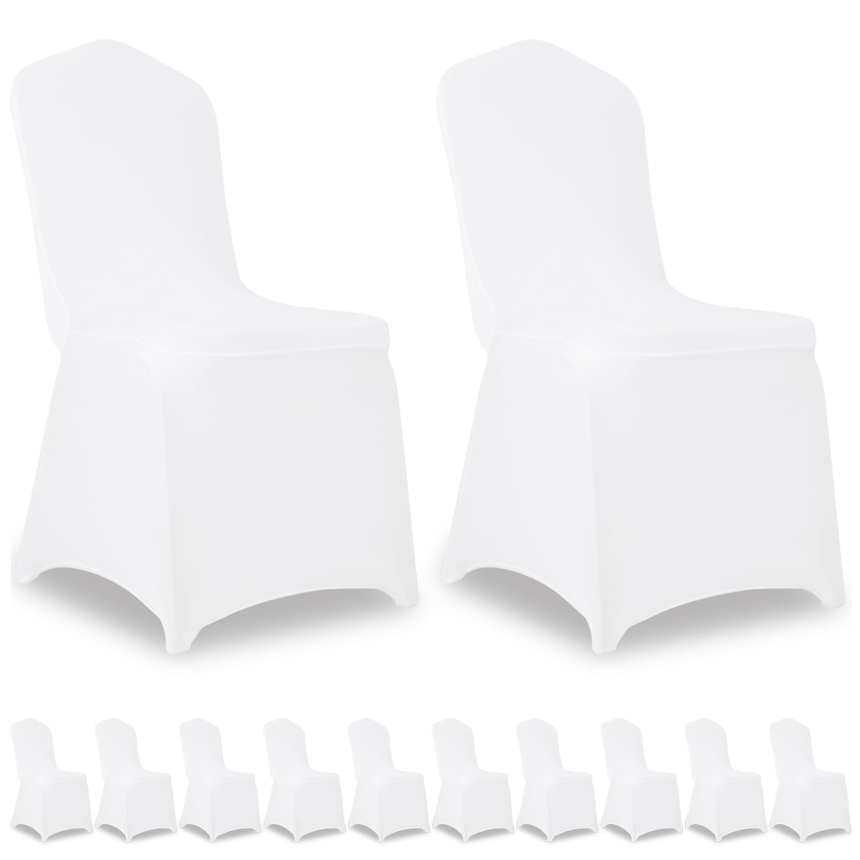 12 Pack White Stretch Polyester Spandex Chair Covers Universal Washable Removable Chair Slipcovers Protector for Wedding Banquet Events Party Dining Decoration