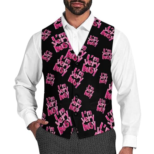 I'm Very Busy Suit Vest for Men Slim Fit Tuxedo Waistcoat Button Down V Neck Business Dress Coat