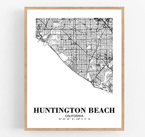 Eleville 8X10 Unframed Huntington Beach California City View Abstract Road Modern Map Art Print Poster Wall Office Home Decor Minimalist Line Art Hometown Housewarming wgn349