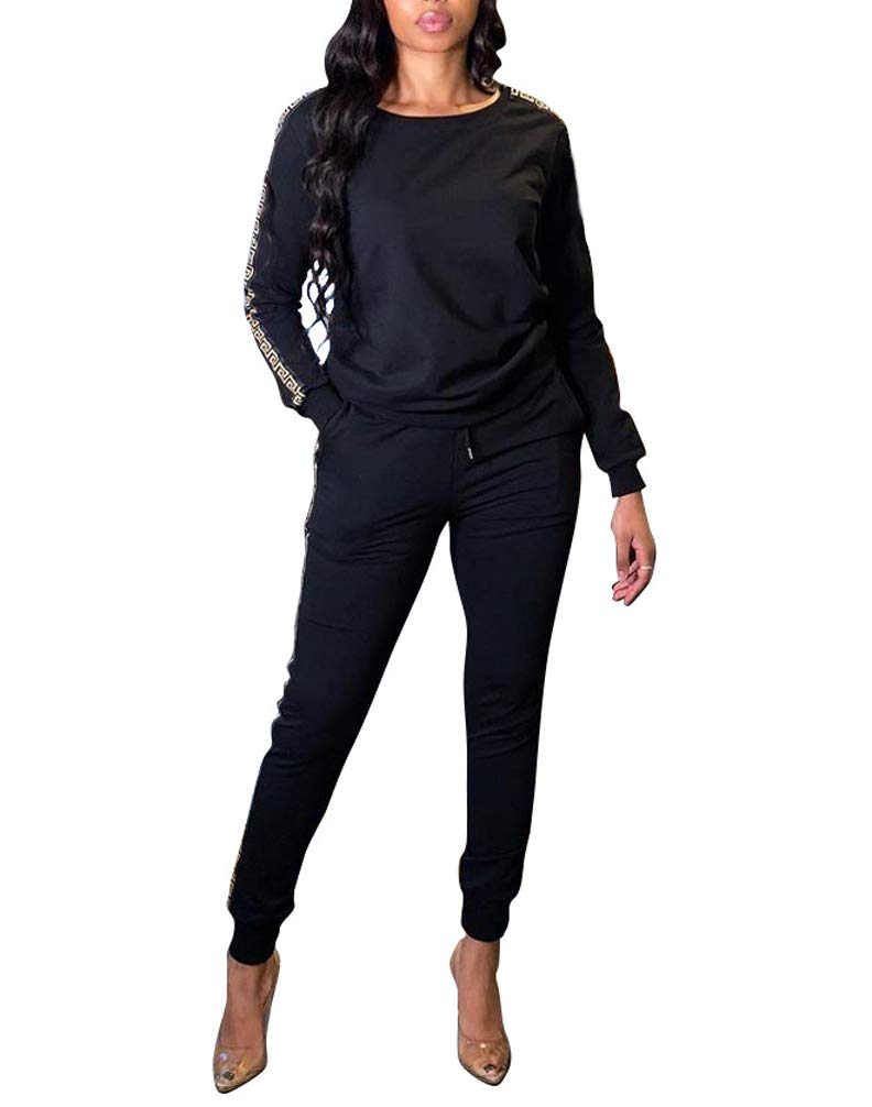 Dres treningowy damski modny stretch dres do joggingu wiosna jesień chino odzież sportowa splice paski bluza + spodnie dres domowy, czarny, S