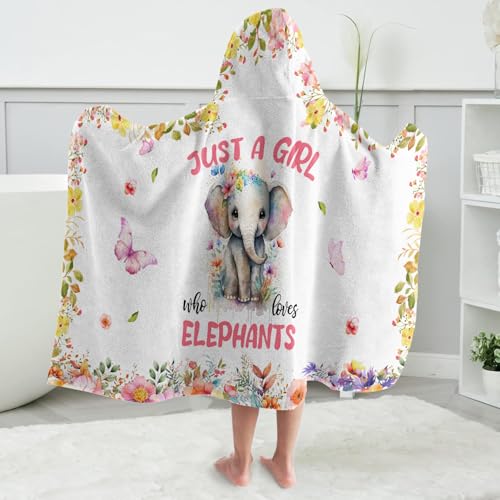 Image of Elephant Hooded Bath Towels for Girls,Soft Cotton Swimming Shower Beach Blanket (Elephant)
