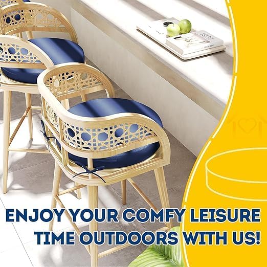 Image of D12 Chair Round Chair Solid Cushion (Set of 2) Waterproof, Indoor, Outdoor, Patio Foam Cushions (Navy Blue, 2)(Cushion Thinkness 5cm)