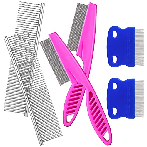 POPETPOP 6 Pcs Dog Combs Pet Combs with Rounded Ends Stainless Steel Teeth for Long and Short Haired Pets