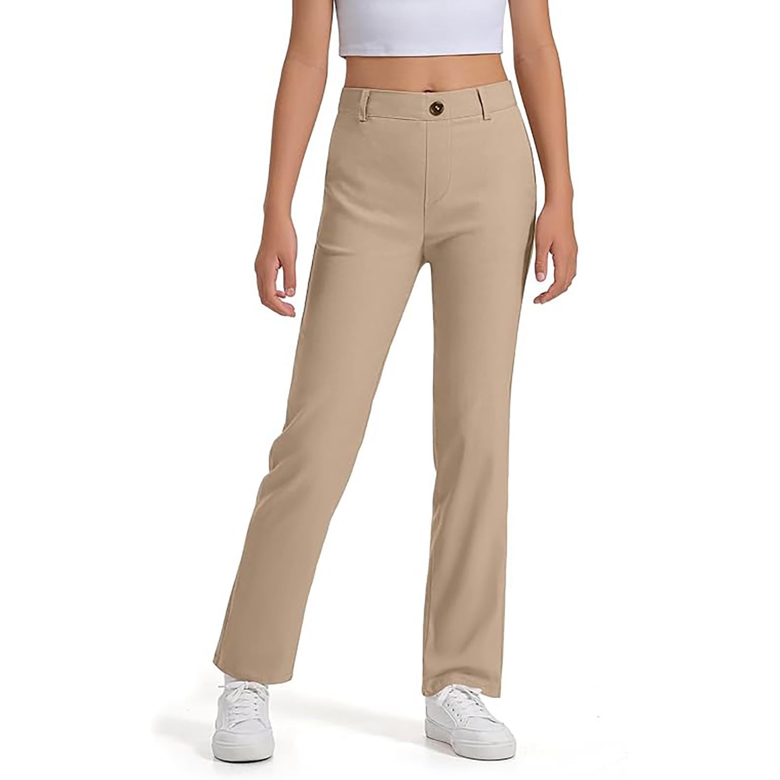 Générique Pantaloni uniformi da ragazzo, taglio dritto, in vita, elasticizzati, per scuola, abbigliamento chic e confortevole, look classico da bambina 5-14 anni