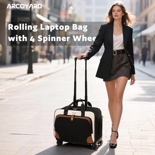 Image of Arcoyard Rolling Laptop Bag, Rolling Briefcase for Women with Waterproof Pocket, 16 Inch Computer Bag, Underseat Carry On Luggage with Multi-Wheels for Work Travel Business, Lightweight Beige Brown