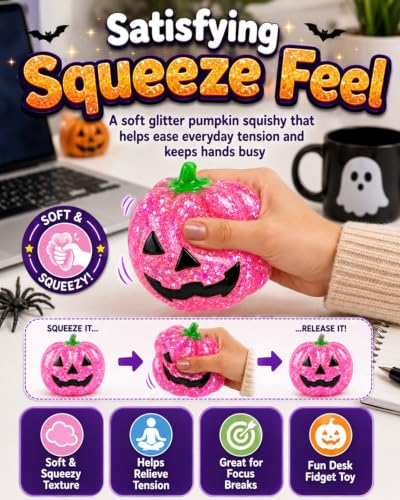 Halloween Pumpkin Stress Ball, Glitter Pumpkin Squishy Stress Ball, Cute Halloween Pumpkin Squishies Squeeze Fidget Stress Relief Toy for Adults, Halloween Party Favors Decorations - Image 3