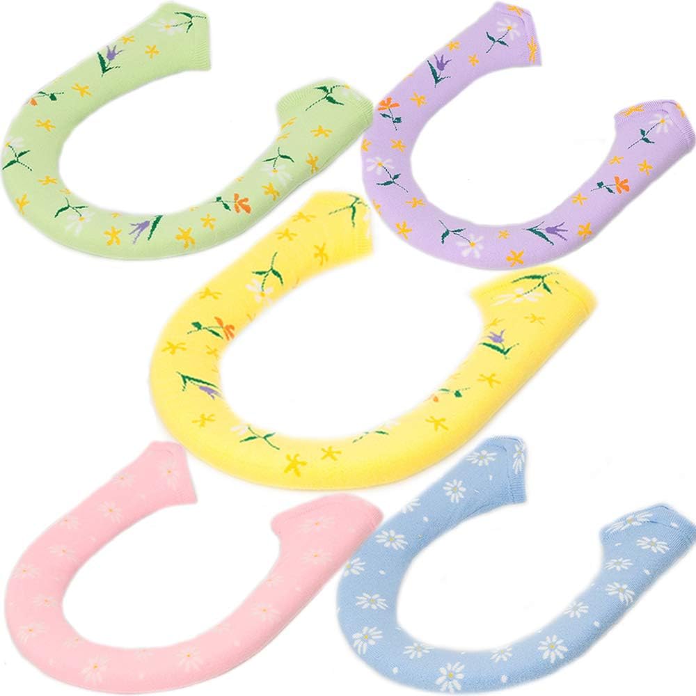 Jacquard Toilet Seat Cover Bathroom Soft Thicker Warmer Stretchable Washable Cloth Toilet Seat Cover Pads Toilet Mat Warm Seat Cover Blue Pink Yellow Purple Green (5PCS)