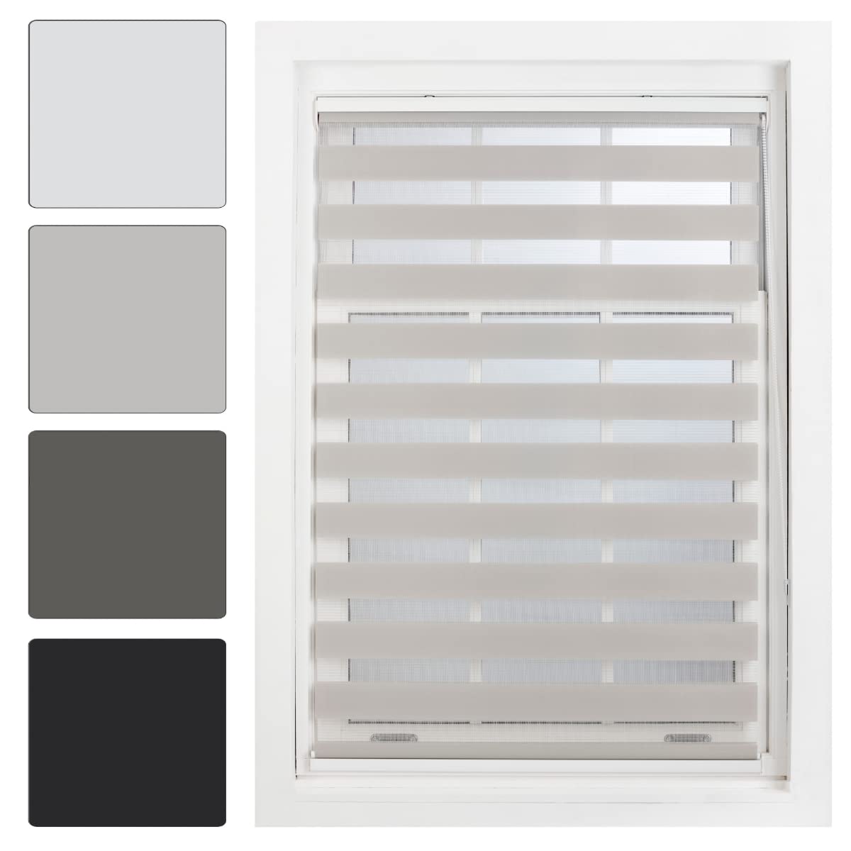 Furnished Grey Day Night Blinds Made To Measure - Zebra Roller Blind Double Vision Fabric Quick Install Window Shades - Day And Night Blind, 60W X 165H Cm