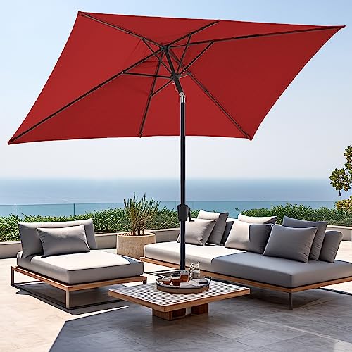 BLUU MAPLE Olefin 6.6 x 9.8 FT Patio Umbrella Outdoor Table Umbrellas, 36 Month Fade Resistance Olefin Canopy, Market Center Umbrellas with 8 Strudy Ribs & Push Button Tilt for Garden, Lawn & Pool (Apple Red)