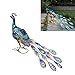 Solar Peacock Fixture for Garden | Vivid Color Changing Outdoor Decoration | Weatherproof Iron Sculpture for Lawn / Patio / Yard | Easy Assembly, No Tools Needed (Peacock with lantern straight head)