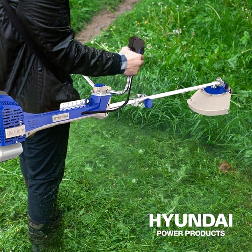 Hyundai Desbrozadora Gasolina Profesional Alta Potencia para Césped Denso - Cortacésped a Gasolina con Sistema Antivibración para Mayor Comodidad - Desbrozadora 2 Tiempos para Jardinería Eficiente