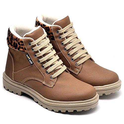 Bota Coturno Tratorada Feminino Animal Print Conforto Dia a Dia