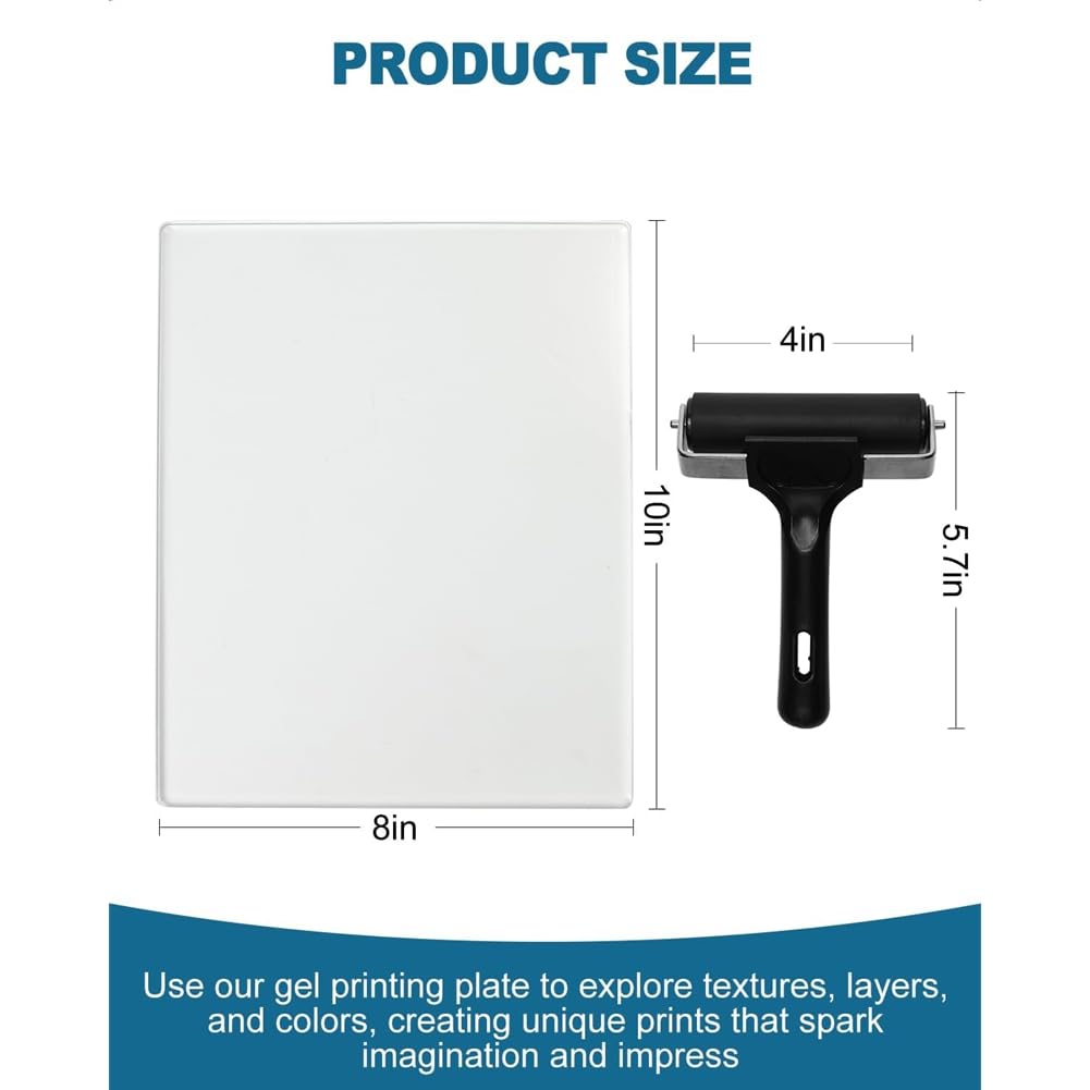 Plaque de Gel Réutilisable - Kit de Plaque D'Impression en Gel de 8x10 Pouces avec Rouleau Brayer de 4 Pouces pour L'Impression et la Création de Cartes.