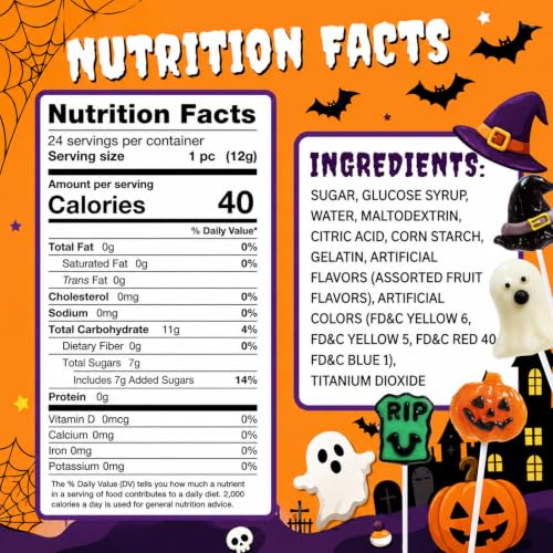 Halloween Lollipops 24 Pack, Hard Candy, Assorted Fruit Flavored Suckers | Ghost, Tombstone, Witch Hat & Pumpkin Themed Lollipops, Individually Wrapped for Halloween Goody Bag Fillers, Trick or Treat - image 6