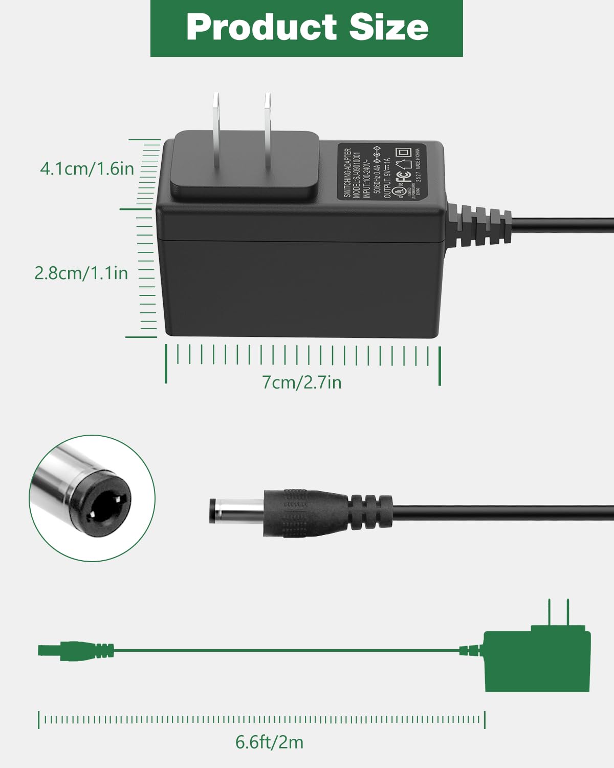 Cavo di alimentazione per pedale per chitarra, CC 9 V, per pedali, tastiera, pedaliera e altri 9 V, 1 A, 800 mA, 500 mA, adattatore UL, cavo di alimentazione Daisy Chain a 4 vie, centro negativo, 1,8
