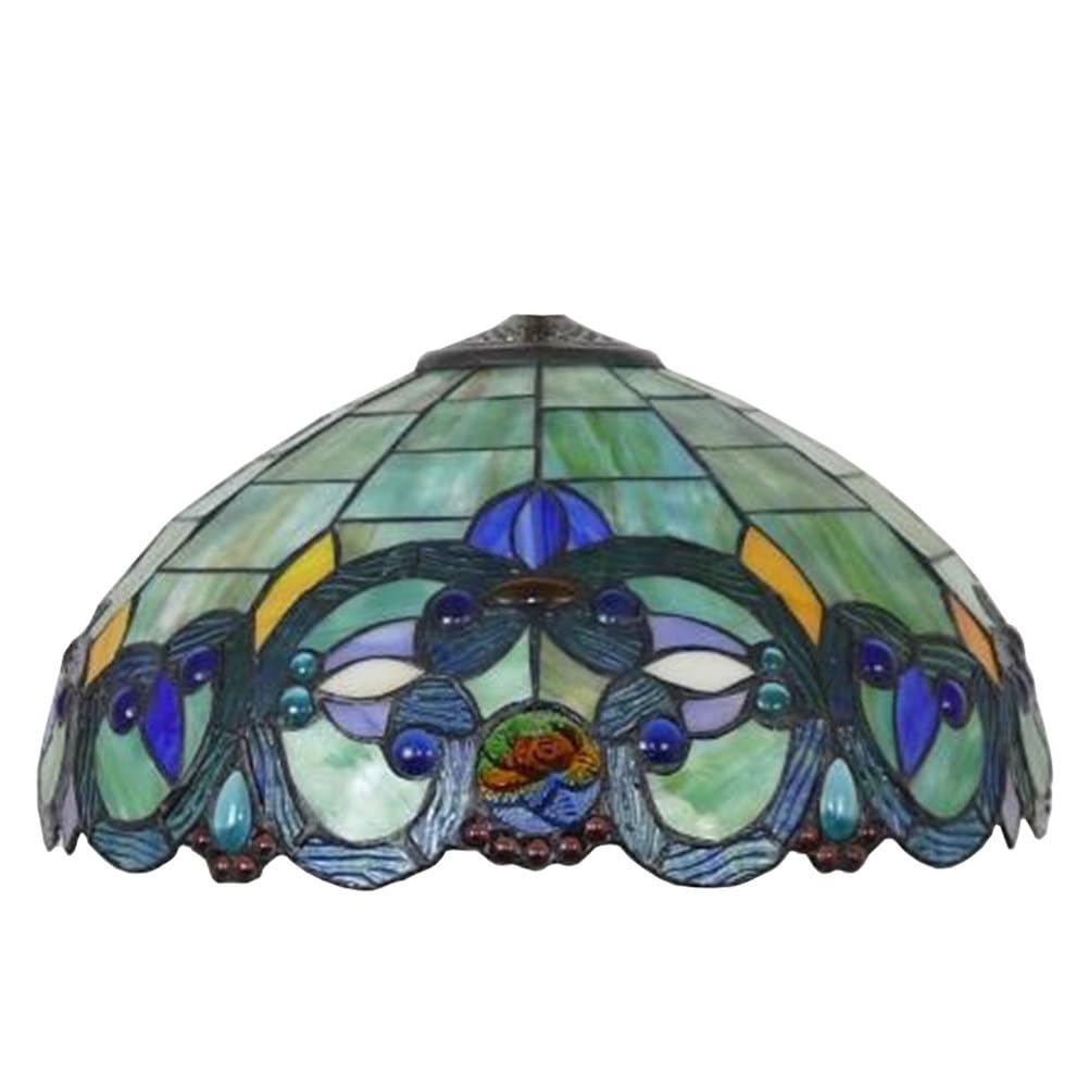 SaryEdge 16-Inch Baroque Glass Shade Replacement, Only Tiffany Style Stained Glass Lampshades, Retro Pastoral Mahogany Elegant Lantern Shade for Table Lamp Floor Lamp Hanging Lamp,Silv，Green