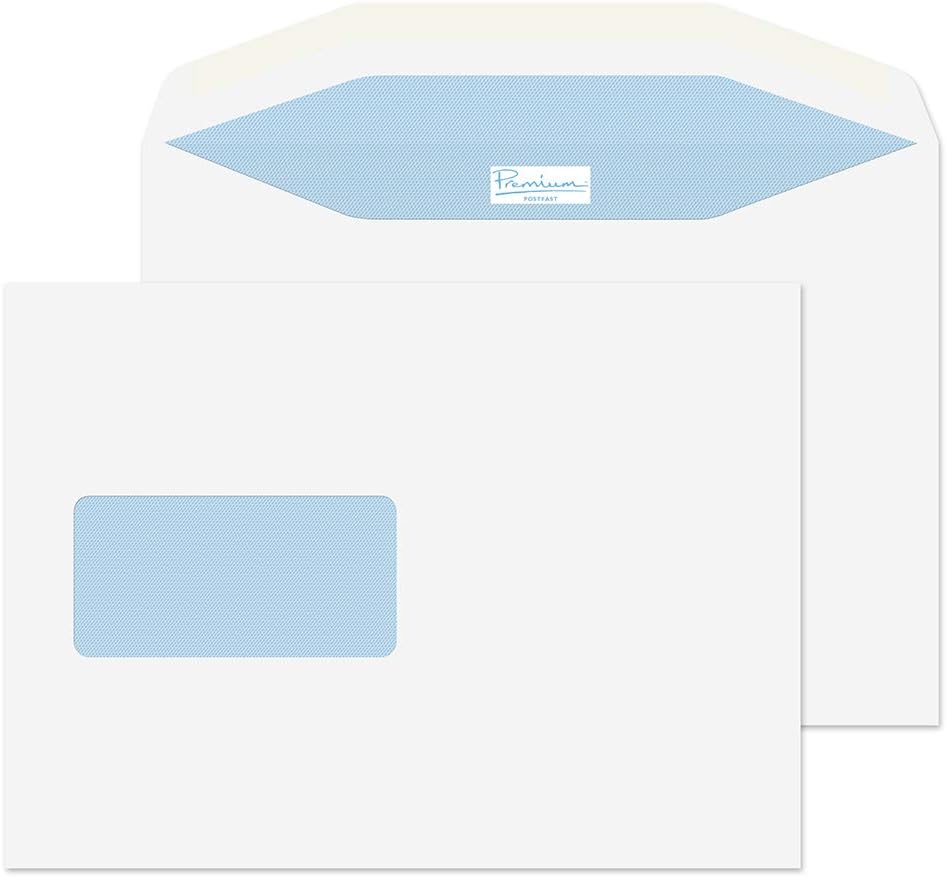 Blake Premium Postfast C5 162 x 229 mm 90 GSM Gummed Mailing Wallet Window Envelopes (PF708DG) White - Pack of 500