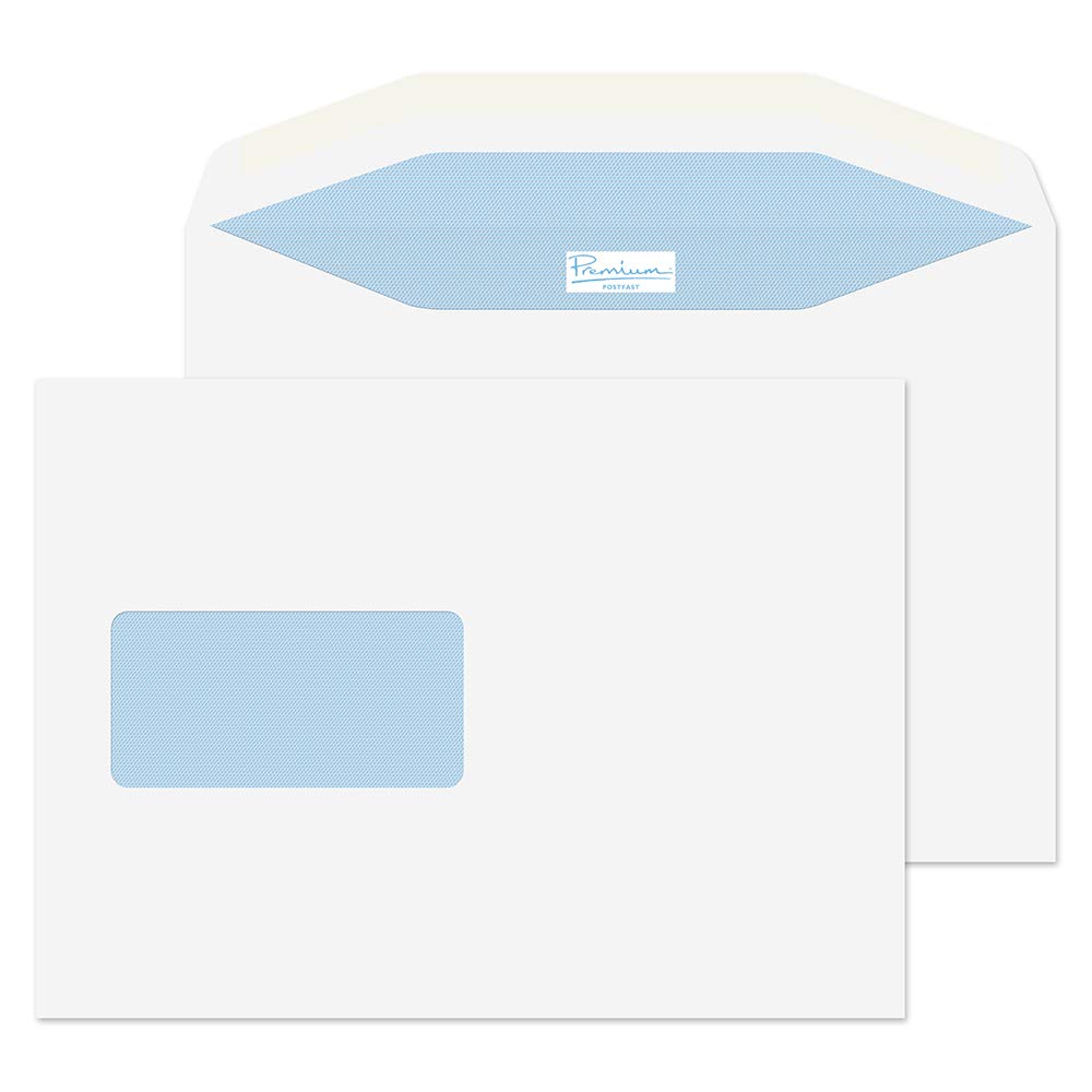Blake Envelopes Premium Postfast PF708DG Kuvertierhüllen Briefumschläge Naßklebung Mit Fenster Weiß C5 162 x 229 mm - 90g/m² | 500 Stück