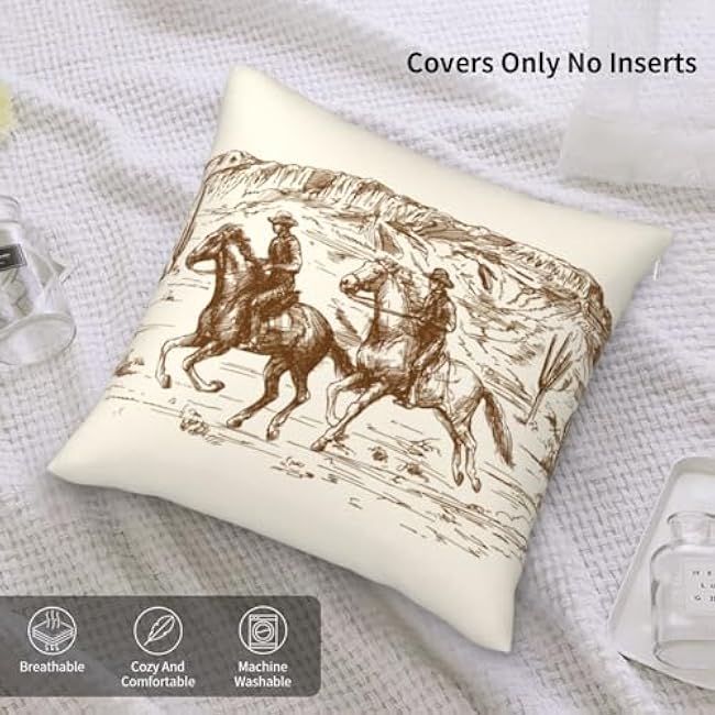 Western Throw Pillow Covers Home Decor 20x20 Inch Cute Western Decorative Pillowcase Cushion Cover for Bed Sofa Couch, 2 Sets