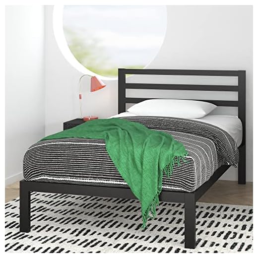 ZINUS Mia Modern 36 cm Metal Platform Bed Frame with Headboard | Wood Slat Support | For Adults, Kids, Teenagers | Easy Assembly | Under Bed Storage | Single | Black