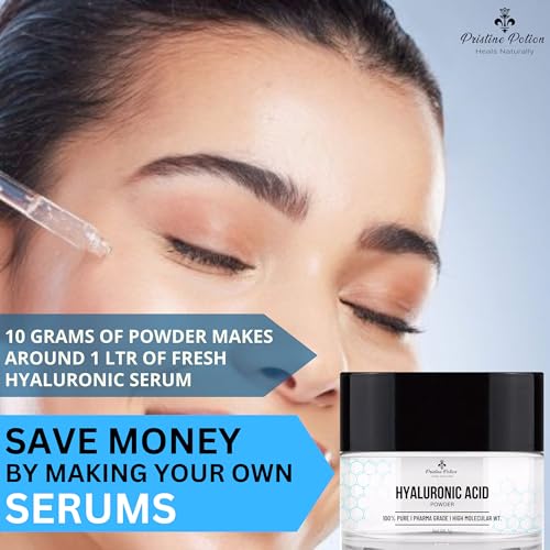 Image of Pure Hyaluronic Acid Serum Powder | 100% NATURAL | High Molecular Weight (800KDA) | Pharma Grade | Intense Hydration, Glowing Skin & Fine Lines | Makes 500 ml of anti aging Hyaluronic Acid serum For Women & Men with Dry, Normal & Oily Skin -5 g