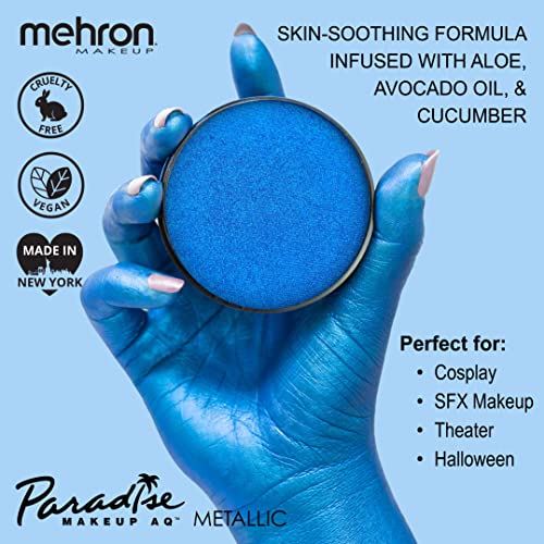 Image of Mehron Paradise FX Metallics - Metallic Dark Blue 1.4 oz | Professional Water Activated Shimmering Metallic Paint for Raves, Costumes, Special Effects, Halloween, Stage, Screen, Theater & Cosplay FX