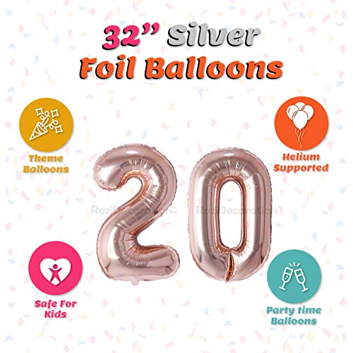 Image of Rozi Decoration 32 inch Inch Rose Gold 20 Number Foil Balloons Pack of 2 Numbers | 20th Anniversary Decoration Items | 20 Birthday Balloon 32 Inch