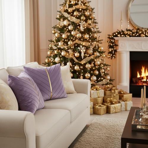 Image of Velvet Throw Pillow Covers 24x24 inch Pack of 2 Gold Decor Purple