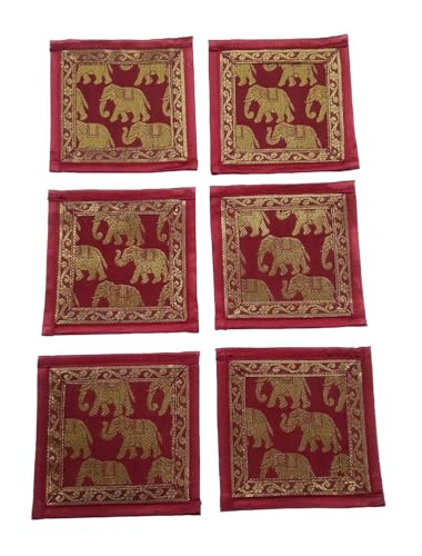 Image of Diwali Room Decor Silk Table Runner Placemats Tea Coaster Set for Living Room 4 to 6 Seater Dinning Table Table Mat Set Centre Table Top Decor Pack of 13 Pcs (Maroon)