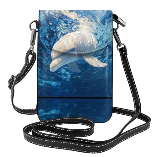 Sac de marche pour téléphone portable en cuir imprimé dauphin blanc idéal randonnée