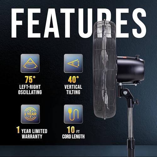 Image of Tornado 20 Inch High Velocity Pedestal Fan, Oscillating Industrial Metal Stand Fan, 3 Speeds, 5000 CFM, 1 /6 HP Motor, UL Listed, 6.6 Ft Cord for Commercial, Garage & Workshop