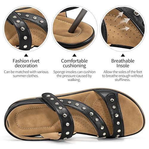 Almusen Womens Flats Sandals Dressy: Ladies Adjustable Walking Sandal Comfortable Orthopedic Shoes for Outdoor Hiking4