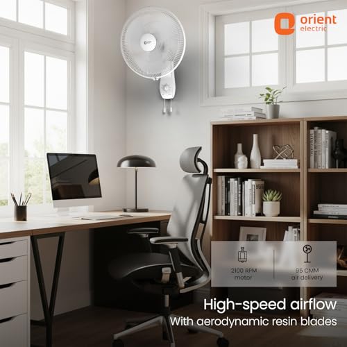 Orient Electric Wall 97 | High Speed Wall Fan for Home | 100% Copper Motor | 90 Degree Oscillation with Tilt Mechanism | 3 Speed Pull Cord | Thermal Overload Protection | Military Grade Guard | White view 2