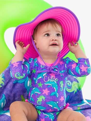 Image of RuffleButts Baby Girls UPF 50+ Sun Protection Floral Printed Long Sleeve One Piece Rash Guard Swimsuit with Zipper