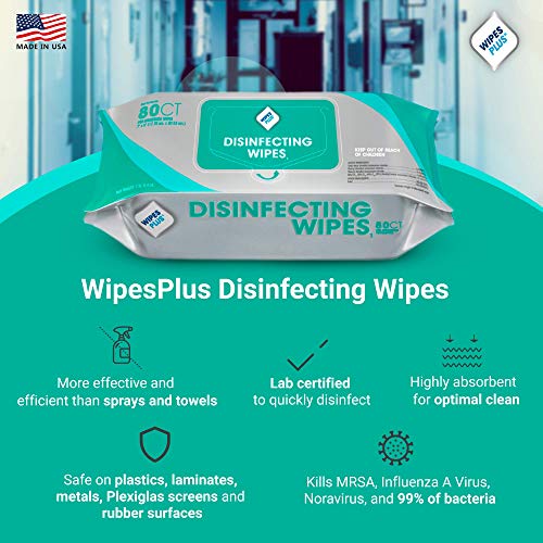 WipesPlus Disinfecting Wipes (320 Total Wipes) - 4 Packs of 80 Industrial Strength Sanitizing Wipes - 80 Disinfectant Wipes per Pack - Made in the USA - Thumbnail 2