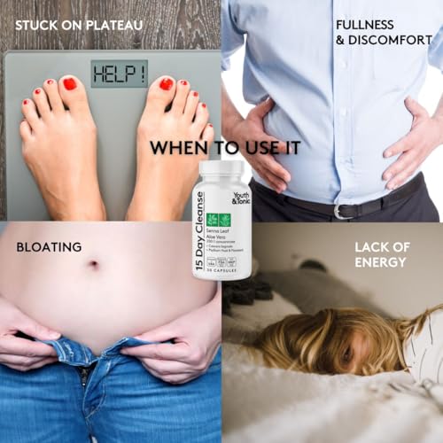 Youth & Tonic Jumpstart Cleanse – Water Weight Away Pills & 15 Day Colon Detox & Gut Cleanser for Bloating, Energy, and Metabolism Support – Aids in Shedding Excess Fluids for a Lighter Body – 90 Caps