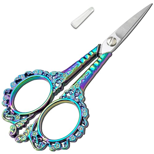 Embroidery Scissors, Small Sharp Precision Craft Scissors for Needlework Yarn Cutting, Thread Snips, Sewing, Crocheting, Fabric, Cross Stich & DIY Crafts 4.6 inch (Rainbow)