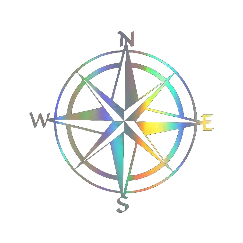 Autoaufkleber Kompass Aufkleber, Wasserfest, PVC-Reflektierend, Holographischer Dekorative Aufkleber für Auto, Laptop, Kühlschrank, Möbel ((25cm/9.84inch))