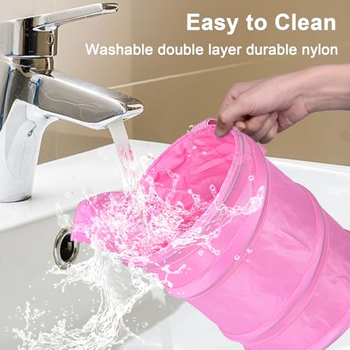Image of Car Trash Can, 2 Packs Mini Car Garbage Can, Collapsible Trash Bin | Pop-Up Trash Can for Car Front Back Seat, Portable Car Trash Bag Hanging for Vehicle SUV Rv Truck Accessories Interior, Pink