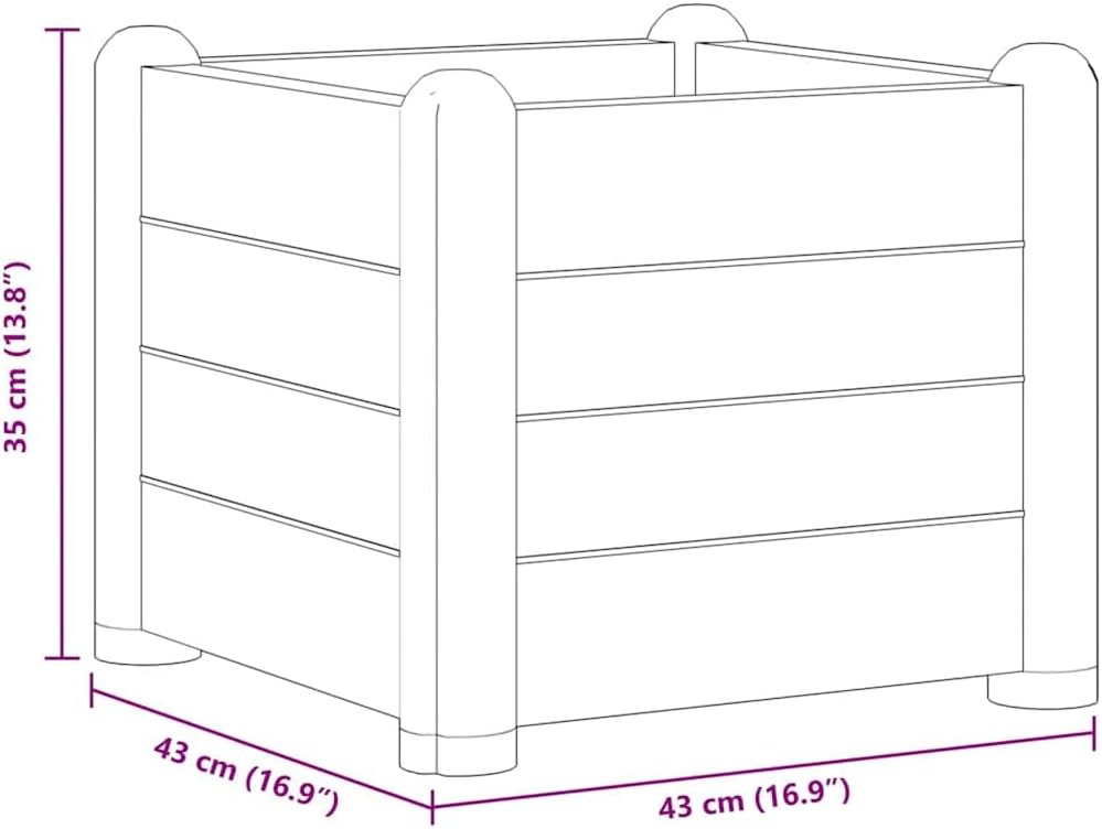 vidaXL Anthracite Garden Raised Bed| 16.9"x16.9"x13.8"| UV, Weather and Frost Resistant Polypropylene (PP) Material| Suitable for Indoor/Outdoor use | 70.9 gal Capacity