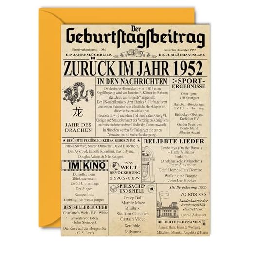 Stuff4 73. Tarjetas de cumpleaños para hombres y mujeres - Regreso al año 1952 - 73 Feliz Cumpleaños Aniversario de Boda Tarjeta Vintage Nacido 1952 127 mm x 178 mm Tarjetas de Felicitación