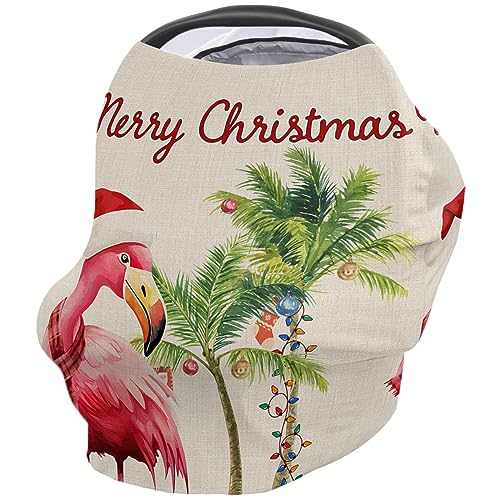 Nursing Cover for Breastfeeding Scarf, Christmas Palm Tree Bird Baby Car Covers Super Soft Multi Use for Canopy Shopping Cart Cover Blanket Stroller Cover