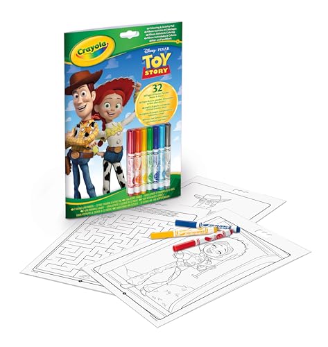 CRAYOLA – Album attività And Coloring Toy Story con 32 Pagine da Colorare e 7 Mini Pennarelli Lavabili, attività Creativa per Bambini 3 4 5 Anni