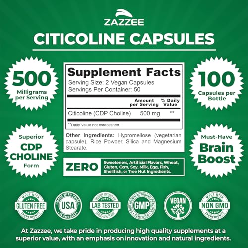 Zazzee Extra Strength Citicoline Capsules