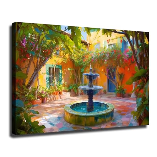 Mexican Home Backyard Canvas Painting Mexican Garden Wall Art Decor
