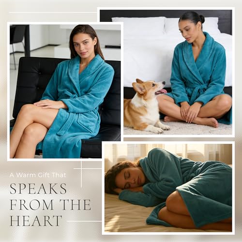 Image of HEARTNICE Womens Fleece Robes, Soft Plush Long Bathrobe, Thick Kimono Robes for Womens, Warm House Coat