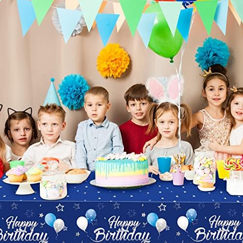 Miniatura 5 de Tegeme Suministros de Fiesta Azul Marino Manteles de Feliz Cumpleaños con Estrellas Confeti Estrellado Cubiertas de Mesa para Niños Niñas Baby
