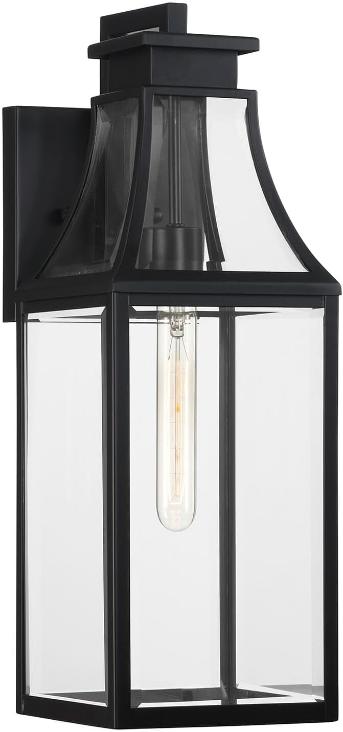 Savoy House 5-606-BK Emery Transitional Modern Farmhouse Clear Beveled Glass Outdoor Wall Lantern, 1-Light 60 Watt, 20" H x 7" W, Matte Black