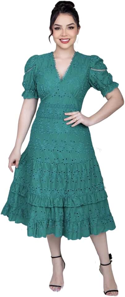 Vestido Feminino Mídi Luna Moda Evangélica Estiloso e Confortável