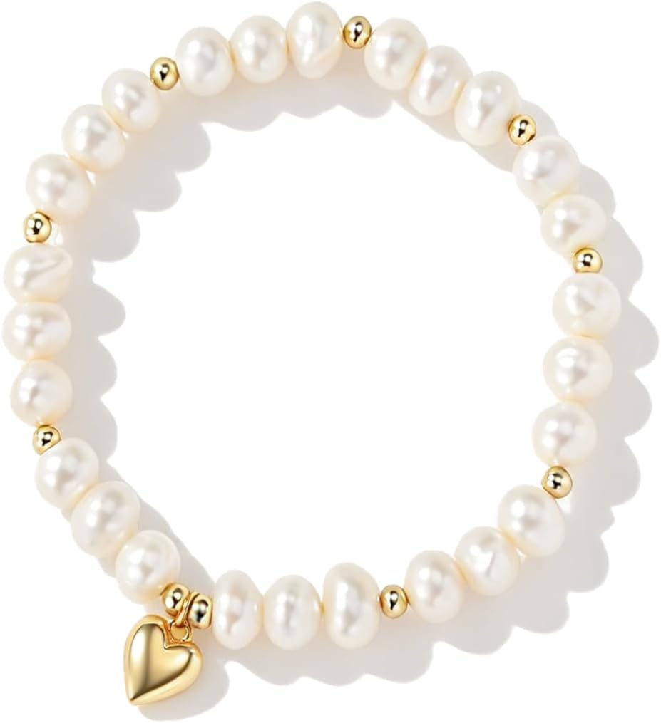 Sylph Pearl Bracelets for Small Wrists, Freshwater Pearl Bracelet, Baroque White Beaded Adjustable Stretch Bracelets, Beach Wedding Jewelry Birthday Gifts for Women Bride